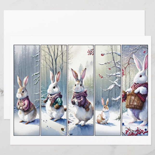 Cinco marcadores de Natal de coelhinhos da neve ca (Frente/Verso)