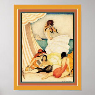 "Cinco mulheres em uma praia" Art Deco Impressão d