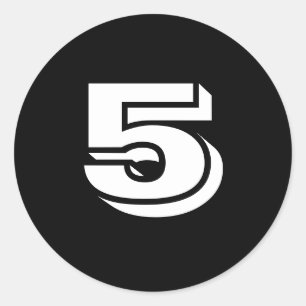 Cinco pequenos adesivos redondos com número preto