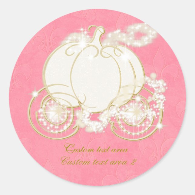 Cinderela Carruagem Rosa e Dourada Adesivo Elegant (Frente)