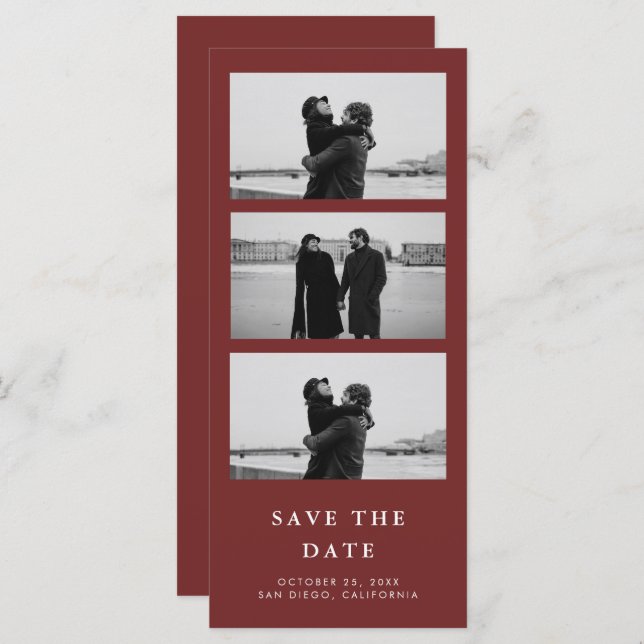 Cinnamon Red Photo Strip QR Code Wedding (Frente/Verso)