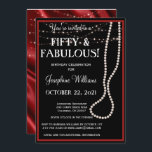 Cinquenta e fabuloso Convite de festas Vermelho e<br><div class="desc">Flores Vermelhos Glamorosas Pearls Iniciais Contra o Preto — Esta placa envia uma mensagem tão sofisticada para um convite de aniversário 50º que pode ser facilmente personalizado. As palavras "Cinquenta e Fabuloso" destacam-se — substituam facilmente o nome e outras informações. Há um envelope correspondente, se desejar, que pode ser selecionado...</div>