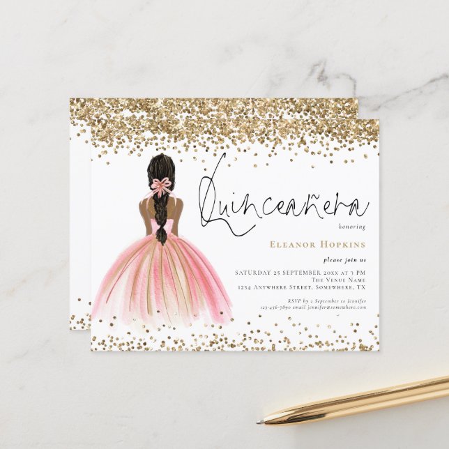 Cintura de Cabelo Escuro Cor-de-Rosa Cinecanera (Frente/Verso In Situ)