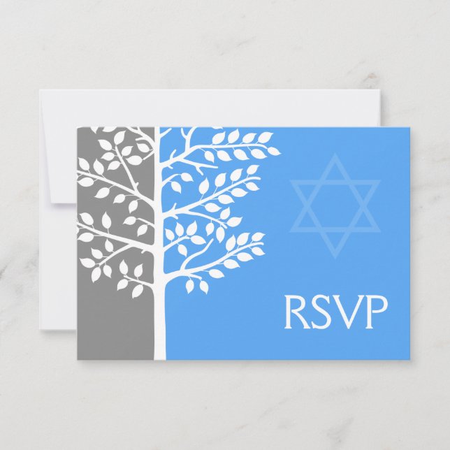 Cinza Árvore Azul do Bar de Vida Mitzvah RSVP (Frente)