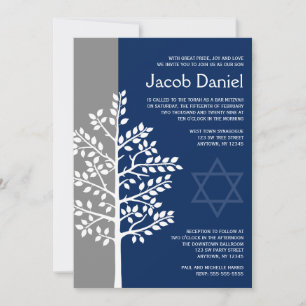 Cinza Árvore Marinho da Vida Bar Mitzvah Convites