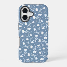 Cinza Azul Branco Liberdade Padrão Floral Elegante