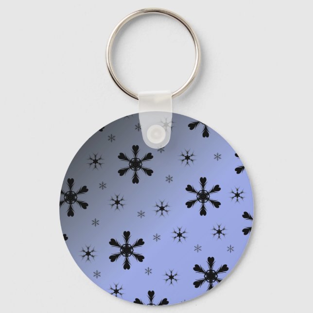 Cinza Azul Flocos de Neve Chaveiro (Frente)