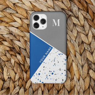 Cinza Azul Geométrica Moderna Monograma Terrazzo