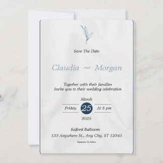 Cinza Azul Salvar a Data Convite de Casamento