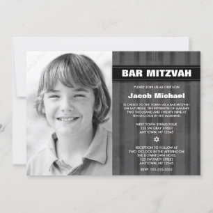 Cinza Black Stripes Foto Bar Mitzvah Convites