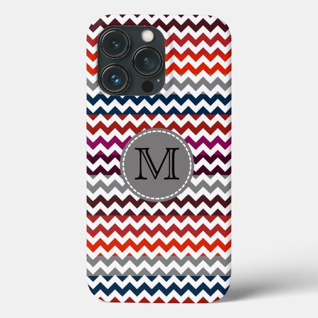 Cinza branca vermelha Chevron Zigzag Monograma (Verso)