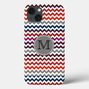Cinza branca vermelha Chevron Zigzag Monograma Cas