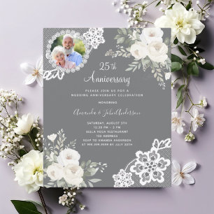 Cinza branco floral foto 25 convite para casamento