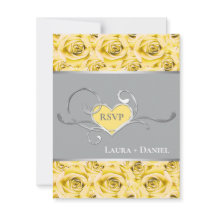 Cinza, Cartão RSVP de Casamento de Rosas Amarelas