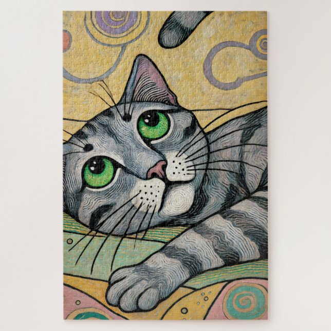 Cinza Cat 1000 Piece Quebra-cabeça (Vertical)