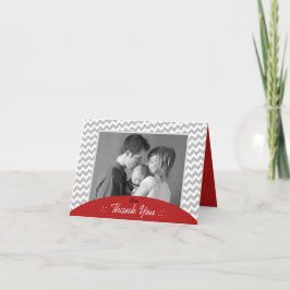 Cinza Chevron e Red Photo Obrigado Cartões