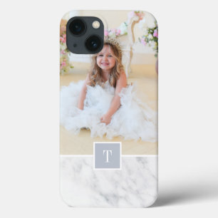Cinza Chic & White Marble Photo & Monograma