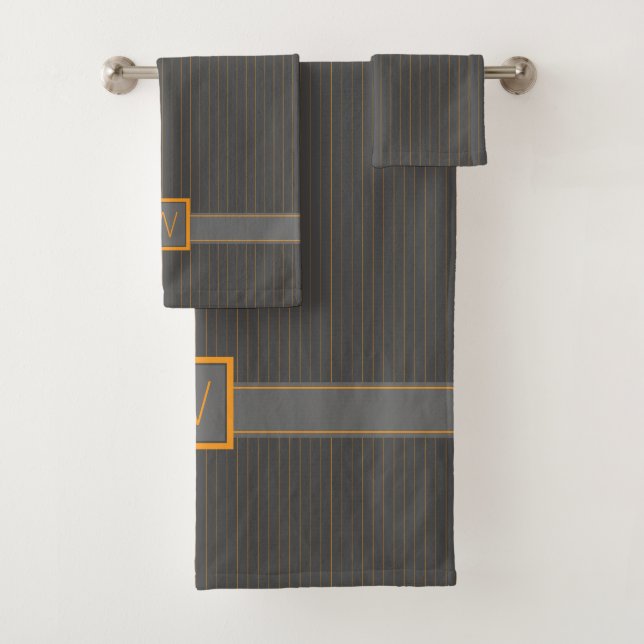 Cinza com Conjunto Laranja Pinstripes Towel (Insitu)