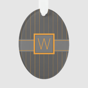 Cinza com Pinstripes Laranja Ornamento acrílico
