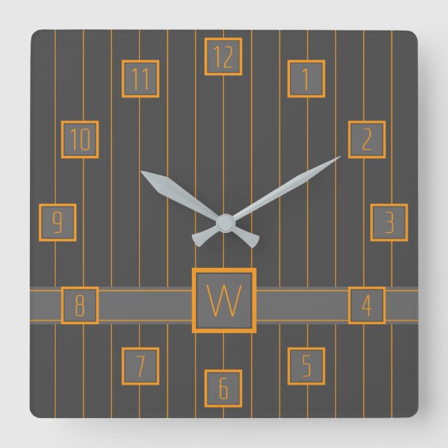 Cinza com Relógio de Pinstripes Laranja (Frente)