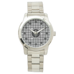 Cinza com Relógio Houndstooth de Destaque de Prata