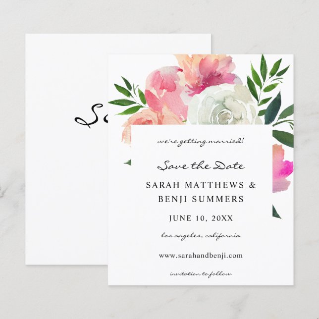 Cinza Cor-de-Rosa e Branco Orçamento Floral Salvar (Frente/Verso)