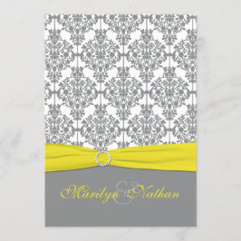 Cinza Damasco com Convite de Casamento Amarelo