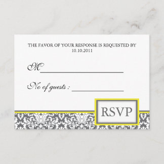 'Cinza Damask (amarelo)' Damask RSVP Invite