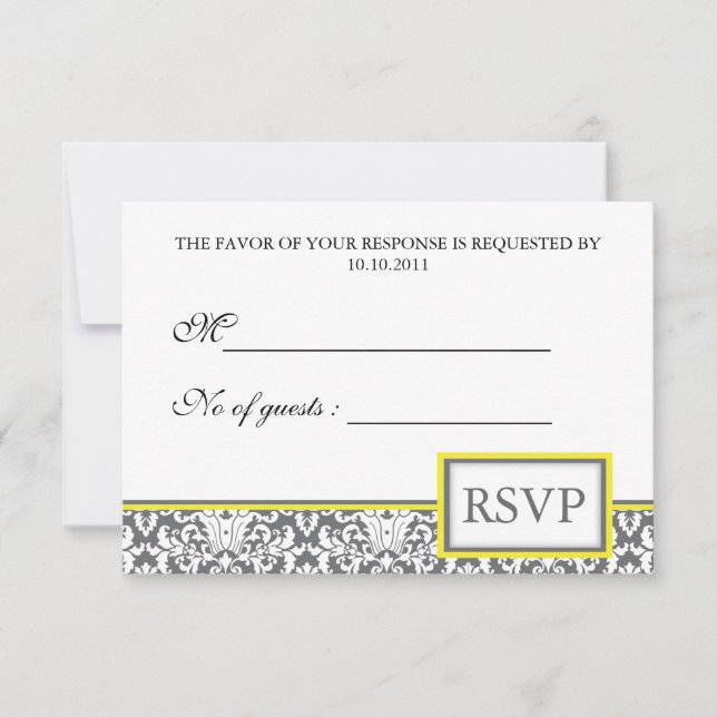 'Cinza Damask (amarelo)' Damask RSVP Invite (Frente)