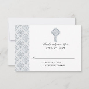 Cinza Damask Celtic Cross First Commune RSVP