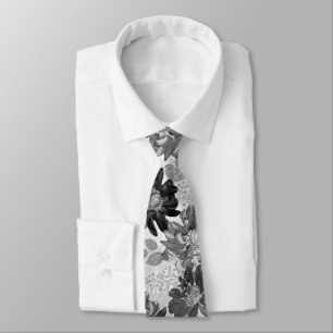 Cinza de aquarela, padrão floral preto. gravata d