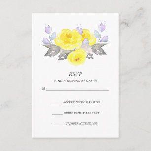 Cinza de aquarelas Rosas roxas amarelas RSVP Verti
