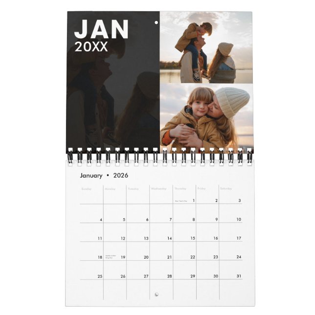 Cinza de Calendário de Fotos da Família Moderna (Jan 2026)