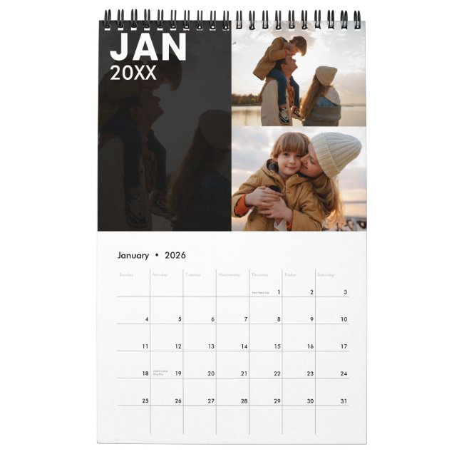 Cinza de Calendário de Fotos da Família Personaliz (Jan 2026)