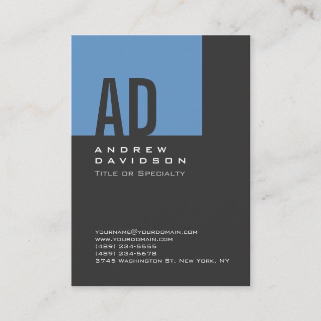 Cinza de Cartão de visita de Monograma com Stripe  (Frente)