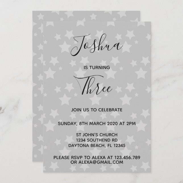 Cinza de convite de aniversário da Magic Star (Frente/Verso)