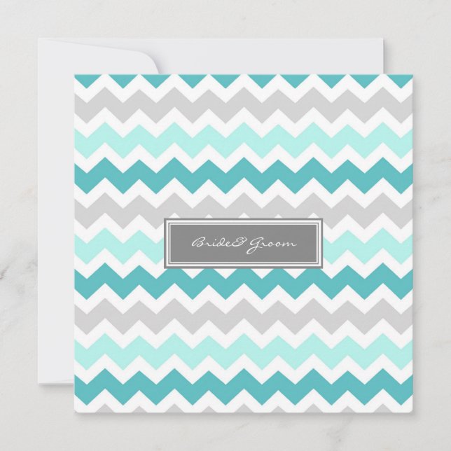 Cinza de Convites de Casamento Teal Chevron (Frente)