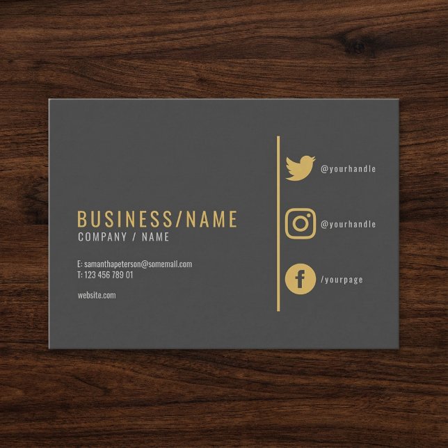 Cinza de e cartão de visita de mídia social de our (Grey and gold social media business card. business card)