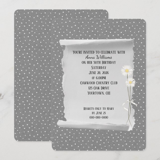 cinza de festa de aniversário e Convite de pino (Frente/Verso)