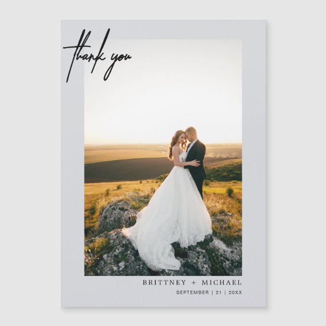 Cinza de Foto Moderna com Letra Mão Obrigado (Frente)