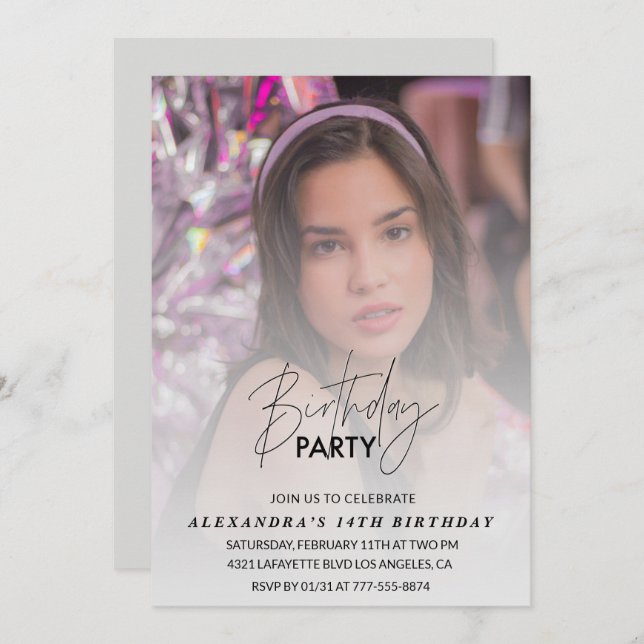 Cinza de Fotografias de 14 convite para Festa de a (Frente/Verso)