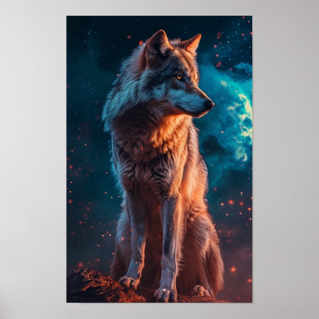 Cinza de  Majestosa Wolf Willife Poster (Frente)
