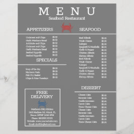Cinza de menu do restaurante de grill do marisco m
