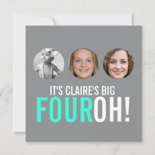 Cinza e 40º FOUROH rosa! convite de aniversário 