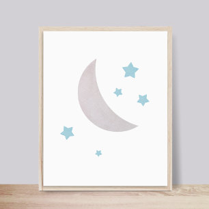 Cinza e Azul   Lua e Estrelas Poster
