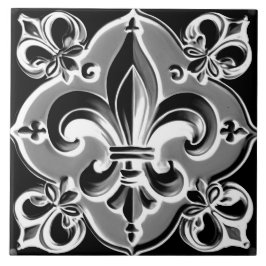 Cinza e Azulejo Preto Fleur de Lis - Cinza Escuro