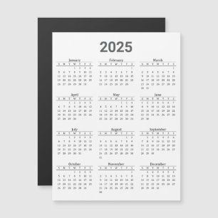 Cinza e Cartão Magnético de Calendário Anual 2025