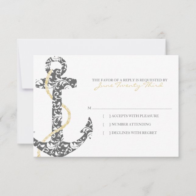 Cinza e Casamento de Praia da Âncora Amarela rsvp (Frente)