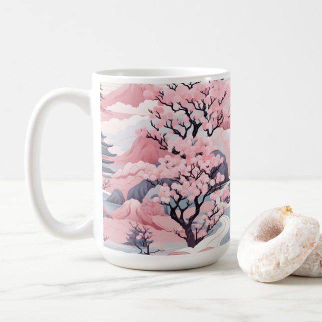 Cinza e cor-de-rosa, caneca japonesa (Com Donut)
