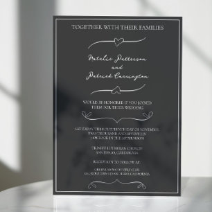 Cinza e Corações Desenhados Convite para Casamento